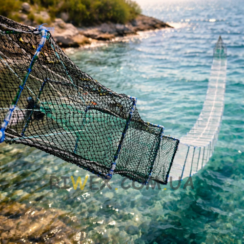 Раскладная раколовка гармошка кордовая сетка 9,5 м 16 входов 20х30 см ячейка 20 мм Белый/Черный