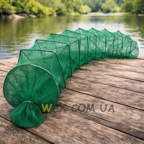 Розкладна раколовка гармошка кордова сітка 18 м 20х30 см осередок 12 мм Зелений