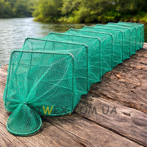 Розкладна раколовка гармошка кордова сітка 13 м 25х30 см осередок 10 мм Зелений