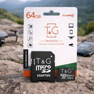Карта пам'яті T&G MicroSD 64GB Class 10 з SD адаптером для телефону, фотоапарата, відеореєстратора