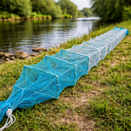 Раскладная раколовка гармошка кордовая сетка 8 м 20х30 см ячейка 12 мм Бело-Синий