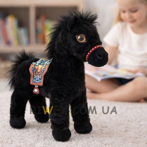 М'яка плюшева іграшка Кінь 22,5 см з сідлом, Чорний (OX)