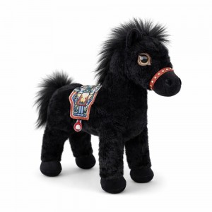 М'яка плюшева іграшка Кінь 22,5 см з сідлом, Чорний (OX)