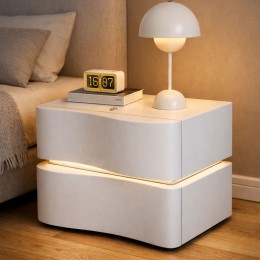 Тумба приліжкова MBXFO1 білий колір екошкіра, LED підсвічування, сенсорне керування (Х59/17583)