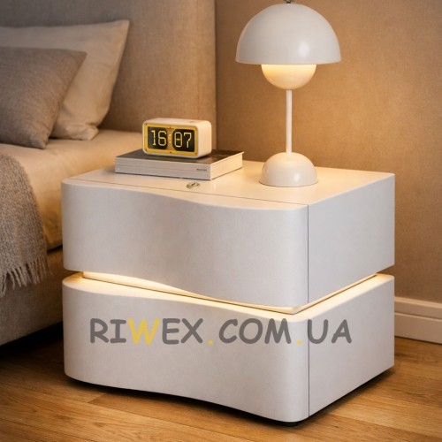 Тумба приліжкова MBXFO1 білий колір екошкіра, LED підсвічування, сенсорне керування (Х59/17583)