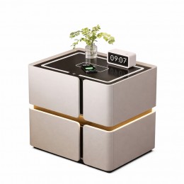 Сучасна приліжкова тумба SZXF01 з екошкіри з підсвіткою LED, Bluetooth колонкою та зарядкою Qi, Білий (Х59/17584)