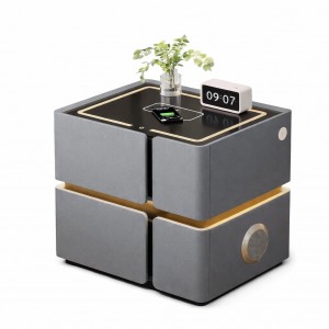 Сучасна приліжкова тумба SZXF01 з екошкіри з підсвіткою LED, Bluetooth колонкою та зарядкою Qi, Сірий (Х59/17584)