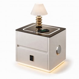 Тумба приліжкова QYJXF02 з LED підсвіткою, Bluetooth аудіо, USB, бездротова зарядка, екошкіра, Білий (Х59/17586)