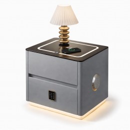 Тумба приліжкова QYJXF02 з LED підсвіткою, Bluetooth аудіо, USB, бездротова зарядка, екошкіра, Сірий (Х59/17587)