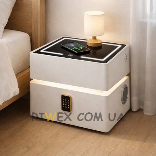Смарт тумба XF01 з підсвічуванням LED, Bluetooth колонкою, USB і зарядкою Qi, Білий (Х59/17588)