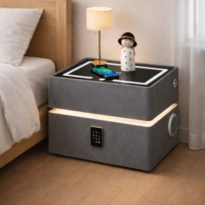 Смарт тумба приліжкова XF01 з підсвічуванням LED, Bluetooth колонкою, USB та зарядкою Qi, Сірий (Х59/17589)