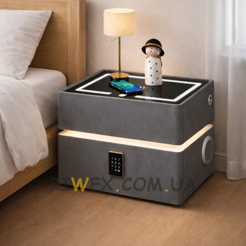 Смарт тумба приліжкова XF01 з підсвічуванням LED, Bluetooth колонкою, USB та зарядкою Qi, Сірий (Х59/17589)