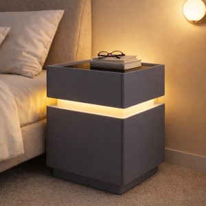 Тумба приліжкова XXF02 екошкіра з замком, LED підсвіткою та бездротовою зарядкою, Сіра(Х59/17593)