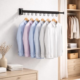 Складная настенная сушилка для одежды 56 см черная металлическая с петлями для вешалок (626/VEN-BG01-5)