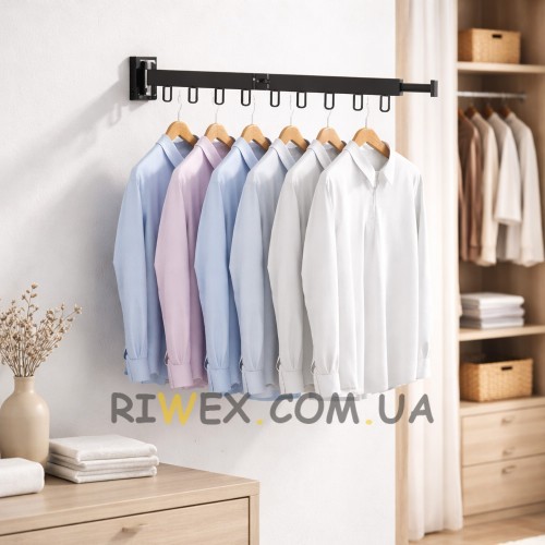 Складана настінна сушарка для одягу 56 см чорна металева з петлями для вішалок (626/VEN-BG01-5)