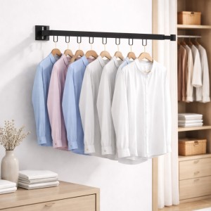 Складана настінна сушарка для одягу 91 см чорна металева з петлями для вішалок (626/VEN-B)