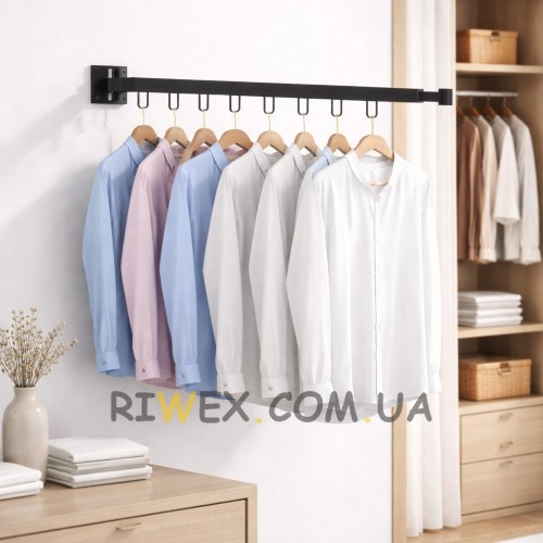 Складана настінна сушарка для одягу 91 см чорна металева з петлями для вішалок (626/VEN-B)