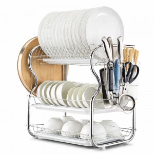 Кухонна сушарка для посуду настільна 3-ярусна з піддонами та секцією для столових приборів (626/VENH6)
