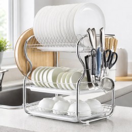 Кухонная сушилка для посуды настольная 3-ярусная с поддонами и секцией для столовых приборов (626/VENH6)
