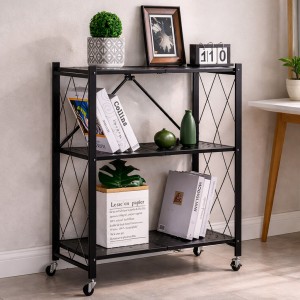 Мобільний стелаж на 3 рівні складаний металевий на колесах, Чорний (626/SAM-018-С45/2)