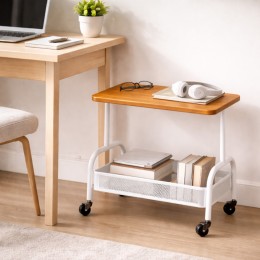 Тележка-органайзер прикроватная белая, компактная стеллажная полка для дома и офиса(626/VEN-1398-С45/2)