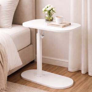Компактний приставний С-подібний журнальний столик трансформер, висота 45-80см, Білий(626/VEN-1397-С45/2)