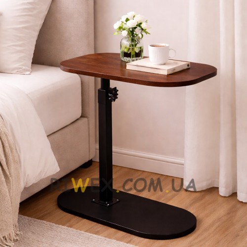 Компактний приставний С-подібний журнальний столик трансформер, висота 45-80см, Темне дерево(626/VEN-1397-С45/2)