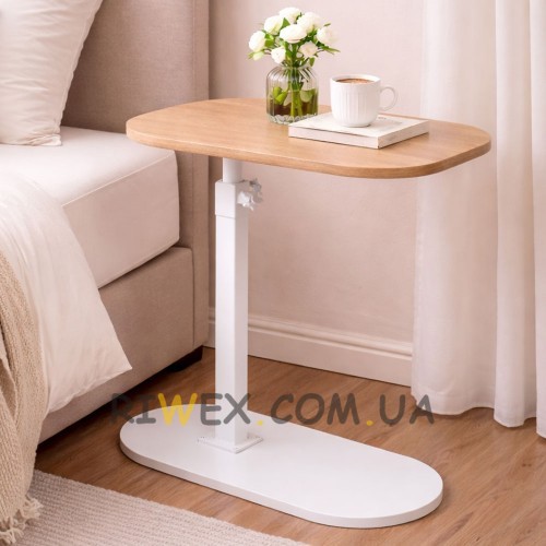 Компактний приставний С-подібний журнальний столик трансформер, висота 45-80см, Світле дерево(626/VEN-1397-С45/2)