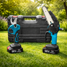 Садовий акумуляторний набір секатор, пила TANU в кейсі на 2 АКБ 96 Vh (CA/AM-12)