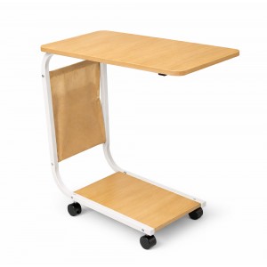 Столик приліжковий С-подібний мобільний журнальний на колесах компактний, Світле дерево (626/VEN-1394)