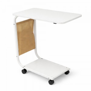 Столик приліжковий С-подібний мобільний журнальний на колесах компактний, Білий (626/VEN-1394)