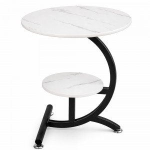 Дворівневий журнальний столик білий мармур 40×30×60 см компактний приліжковий сучасний (626/VEN-1393-С45/2)