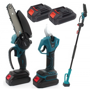 Комплект садових приладів з подовженою ручкою TANU пила, секатор та подовжена ручка 3в1 в кейсі 96 Vh