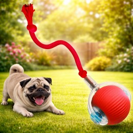 Смарт мяч для животных с аккумулятором и веревкой дразнилкой интерактивная игрушка,Красный(626/VEN-1433-С45/2)