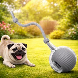 Смарт мяч для животных с аккумулятором и веревкой дразнилкой интерактивная игрушка,Серый(626/VEN-1433-С45/2)