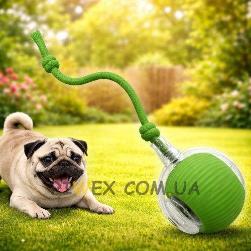 Смарт м’яч для тварин з акумулятором і мотузкою дражнилкою інтерактивна іграшка, Зелений(626/VEN-1433-С45/2)