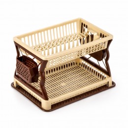 Сушилка для посуды Plast двухъярусная пластиковая с поддоном 43×29 см на 19 тарелок, Бежево-коричневый (DRK)