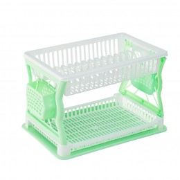 Сушилка для посуды Plast двухъярусная пластиковая с поддоном 43×29 см на 19 тарелок, Бело-салатовый (DRK)