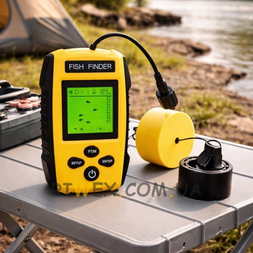 Ехолот Fish Finder портативний провідний для риболовлі, глибина до 100 м, LCD дисплей, датчик 7.62 м