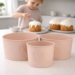 Формы для пасок силиконовые ХВ набор 3 шт, термостойкие формы для пасхального кулича 10 /12/15 см, Пудровый Формы для пасок силиконовые ХВ набор 3 шт, термостойкие формы для пасхального кулича 10 /12/15 см, Пудровый