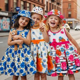 Детское платье BBB с панамой для девочки набор 3 единицы (случайный цвет) летний комплект, 116 р
