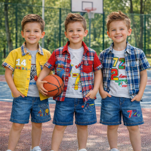 Летний набор костюм для мальчика рубашка, футболка, шорты BBB 3 в 1 (случайный цвет и модель) 5 лет (BOT)