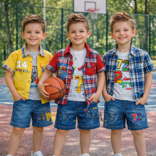 Літній набір костюм для хлопчика сорочка, футболка, шорти BBB 3 в 1 (випадковий колір та модель) 5 років (BOT)