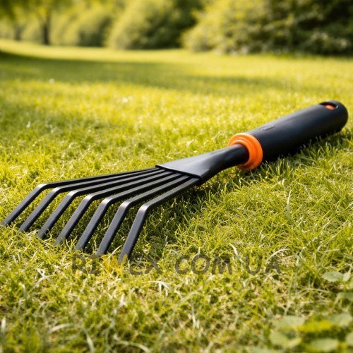 Ручні граблі для саду металеві 35,5 см з гумовою ручкою інструмент для розпушування землі та бур'янів (YAB)