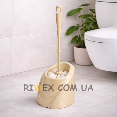 Компактний йоржик для унітазу Хвиля з підставкою, сучасний аксесуар для ванної, Глянцевий бежевий (DRK)