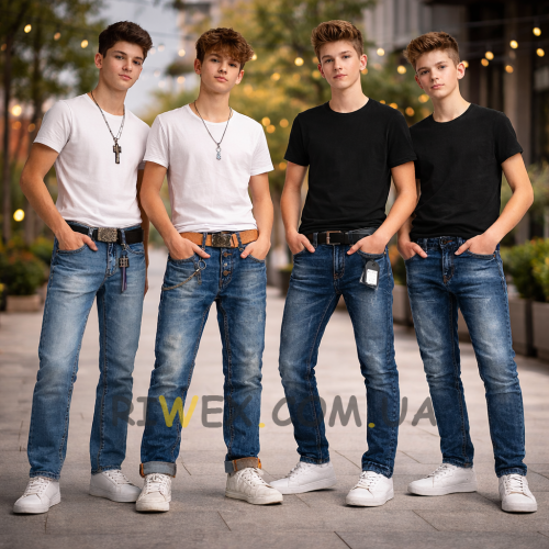 Набір чоловічих джинсів з ременем, 3 штуки (модель обирається випадковим чином), розмір 34