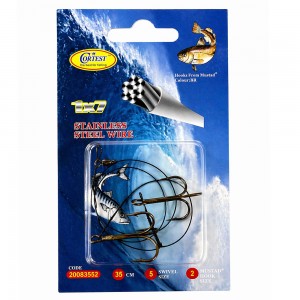 Повідець рибальський Cortest 35 см 2 потрійні гачки Size 2 Stainless Steel Wire 1x7, максимальна стійкість