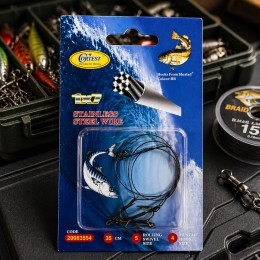 Поводок рыболовный Cortest 35 см 2 тройные крючки Size 4 Stainless Steel Wire 1x7, максимальная стойкость