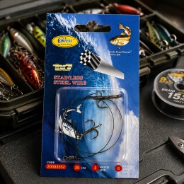 Поводок рыболовный Cortest 35 см 2 тройные крючки Size 6 Stainless Steel Wire 1x7, максимальная стойкость