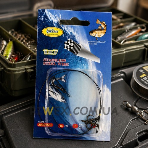 Повідець рибальський Cortest 35 см 2 потрійні гачки Size 8 Stainless Steel Wire 1x7, максимальна стійкість